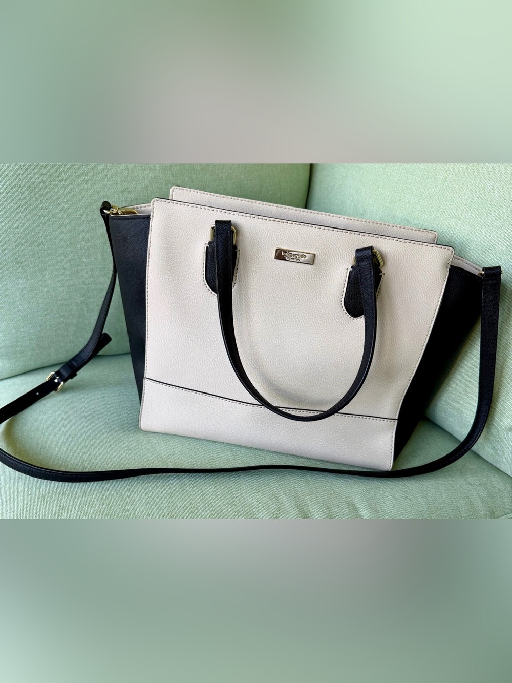kate spade Two-Tone Cream and Black Saffiano Satchel